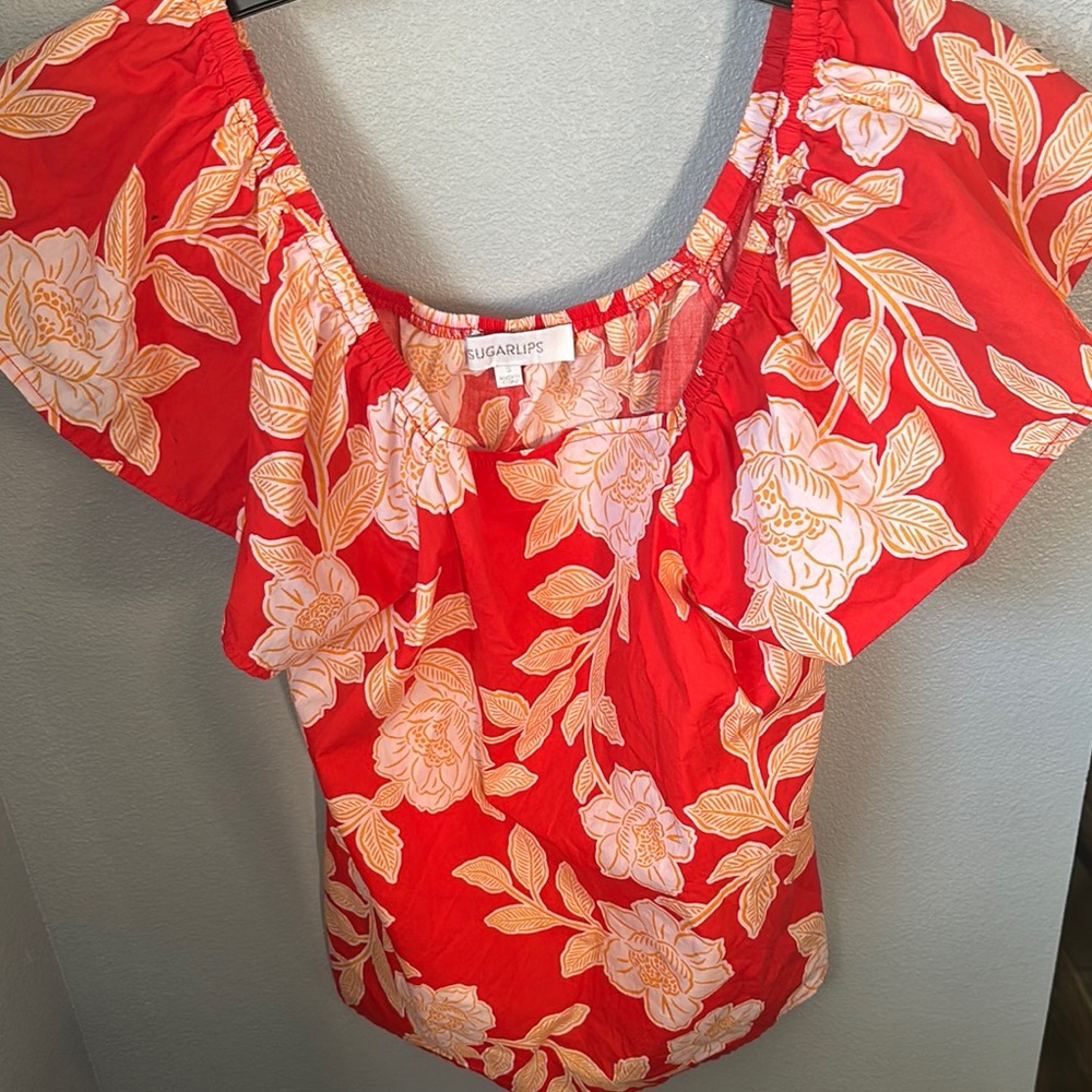 SugarLips Lilo Tropics Swazi Flutter Sleeve Top - Picture 3 of 6